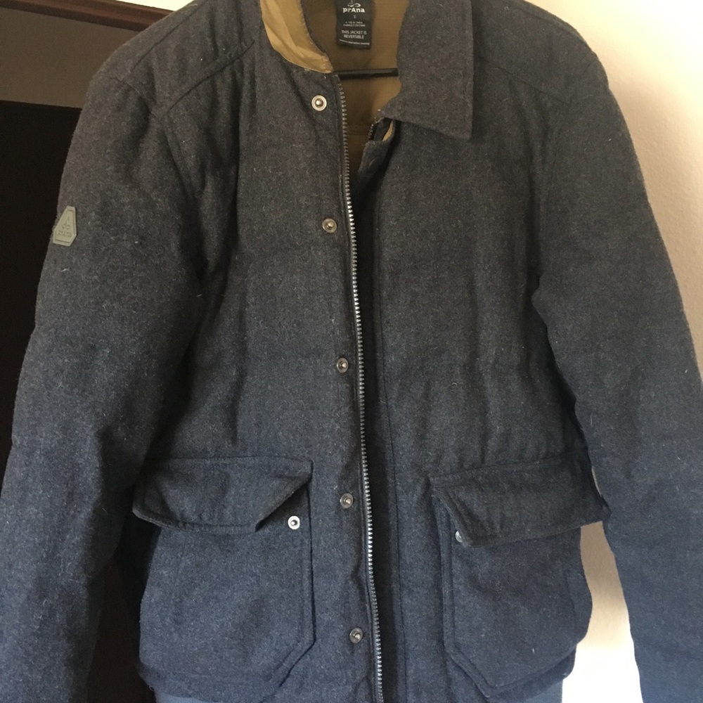 Prana mens down/wool jacket. Reversible